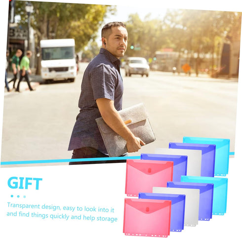 10pcs File Holder Plastic Envelope Folder 3 Hole Binder Buttons Office Supplies Folders Clear Organizer Bags Plastic Envelopes Plastic File Envelo...