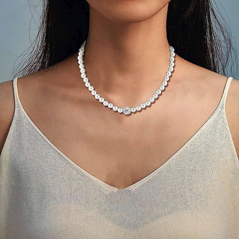 Brishow Wedding Pearl Necklace Set Silver Bridal Crystal Necklaces Earrings Bracelet Sets Rhinestone Brides Necklace Chain Jewelry Sets for Women ...