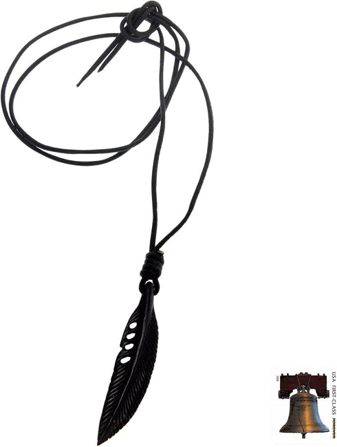 NOVICA Artisan Handcrafted Crow Feather Necklace | Men's Leather Pendant Necklace | Cord Necklace with Carved Pendant | Leather Adjustable Necklac...