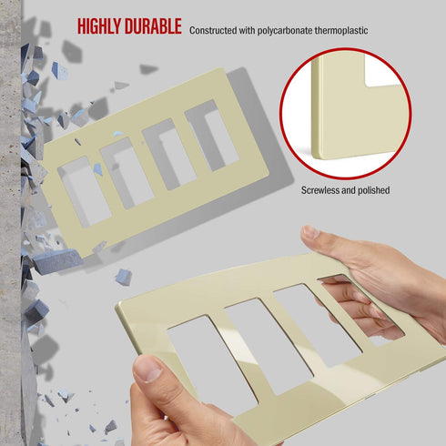 ENERLITES Screwless Decorator Wall Plate Child Safe Outlet Cover, Size 4-Gang 4.68" H x 8.30" L, Unbreakable Polycarbonate Thermoplastic, SI8834-I...
