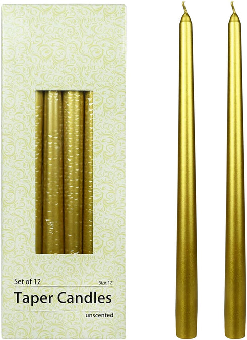 Zest Candle Inch, Metallic Bronze Gold 12-Piece Taper Candles, 12 inch, Count...