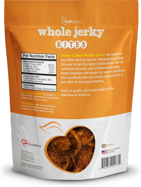 Fruitables Small Dog Treats – Whole Jerky Bites – Healthy Treats – Turkey & Sweet Potato Flavor – 5 Ounces...