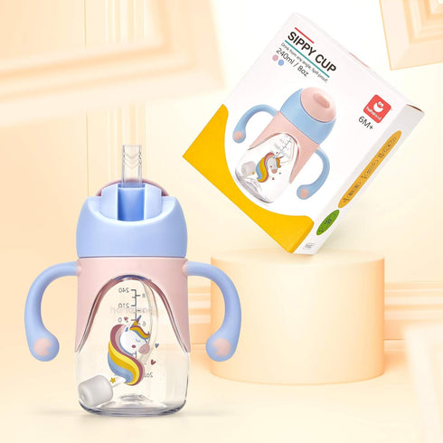 hahaland Sippy Cups for Baby 6-12 Months - 2 in 1 Spout & Straw Unicorns Sippy Cups for Toddlers 1-3 No Spill Transition Weighted Straw Cup (1 Cup...