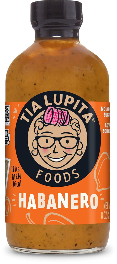 Tia Lupita Habanero Hot Sauce – 8oz Bottle – Made with Habanero Peppers, Flavorful Heat, Medium Spice, Sweet, All Natural, Non GMO, Gluten Free, L...