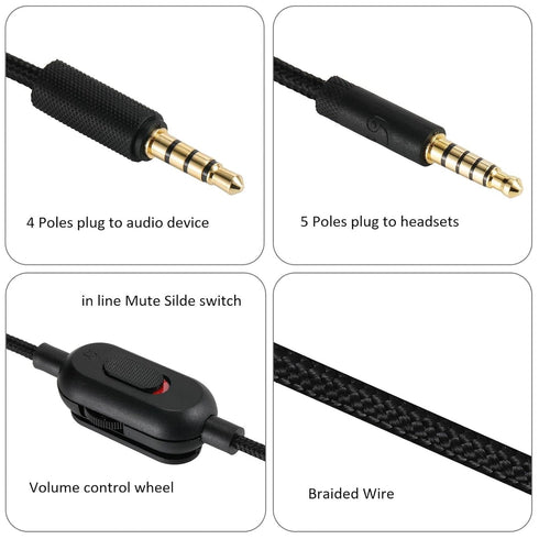 Replacement Audio Cable for G433 Headphones,Aux Cord Braided Wire with Volume Control &Mic Mute Compatible with Logitech G Pro X G Pro G233 Gaming...