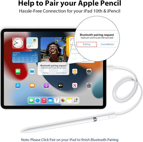 Jiunai 2 Pack USB-C to Pencil (1st Generation) Adapters for Apple Pencil 1st Gen, Female & Male USB C to Female Lightning Connector Charger compat...