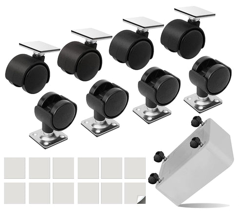 8 PCS 1" Free Punching Pastable Plate Caster with Stickers and Screws, Self Adhesive Swivel Wheels, 360° Rotation Universal Wheel, for Small Appli...