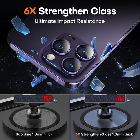 2 Pack Camera Lens Protector for iPhone 15 Pro Max/iPhone 15 Pro/iPhone 14 Pro Max/iPhone 14 Pro, Aluminum Alloy Sapphire Glass Camera Cover Scree...