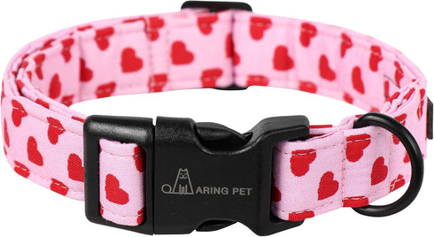 ARING PET Valentine's Day Dog Collar-Cute Cotton Heart Dog Collars, Adjustable Valentine Pink Heart Pet Collars Girl Puppy Collar with Quick Relea...