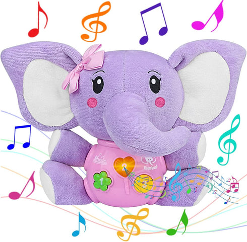 Aitbay Plush Elephant Music Baby Toys 0 3 6 9 12 Months, Cute Stuffed Aminal Light Up Baby Toys Newborn Baby Musical Toys for Infant Babies Boys &...