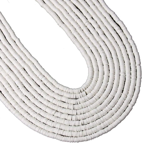 380pcs White Clay Beads Chip Strip 6mm Flat Round Polymer Disk Loose Spacer Heishi Beads for Handmade DIY Jewelry Making Bracelets Flat Polymer Cl...