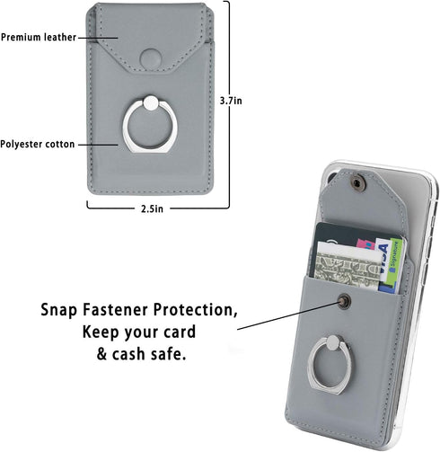 RFID Card Holder & Ring Stand for iPhone, Android, All Smartphones - Light Grey...