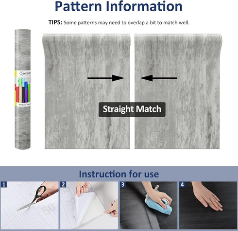 WESTICK Grey Wood Contact Paper Peel and Stick Countertops for Kitchen Gray Wood Grain Wallpaper Modern Wood Look Wall Paper Waterproof Contact Pa...