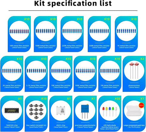Electronics Component Kit?37 Values Total 480 Pcs Electronic Component Assortment Kit with Power Supply Module 830 tie-Points Breadboard Compatibl...