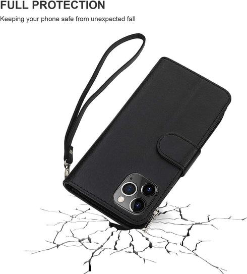 KIHUWEY Compatible with iPhone 12 Pro Max Wallet Case Premium Leather Zipper with Card Holder and Wrist Strap,Kickstand and Protective Lanyard Pur...
