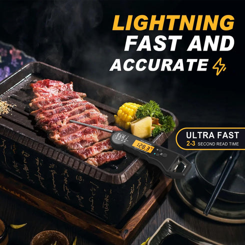 Waterproof Instant Read Digital Meat Thermometer for Cooking and Grilling, Food Thermometer with Backlight, Magnet, Calibration, and Foldable Prob...