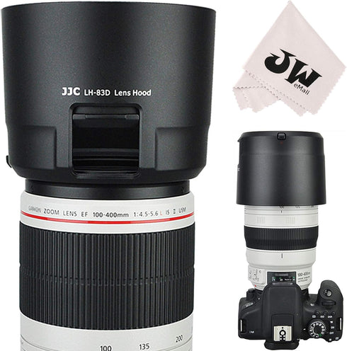 JW LH-83D BLACK Reversible Lens Hood For CANON EF 100-400mm f/4.5-5.6L IS II USM Lens w/ CPL ND Filter Adjustment Window replaces Canon ET-83D + J...