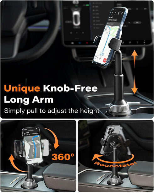 APPS2Car Solid Cup Holder Phone Mount for Car Truck with Quick Extension Long Arm Fast Swivel Adjustable Height 360 Rotatable Low Profile for iPho...
