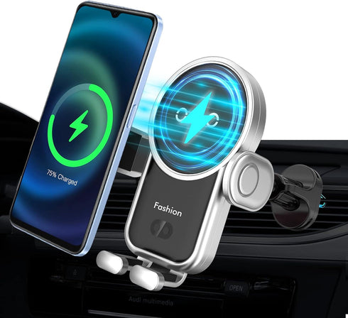 Wireless Car Charger, 15W Auto-Clamping Car Charger Mount, Air Vent Car Charging Holder for iPhone 14/14 Pro/13/13 Pro /12/12 Pro/ 11/11 Pro/Xr/Xs...