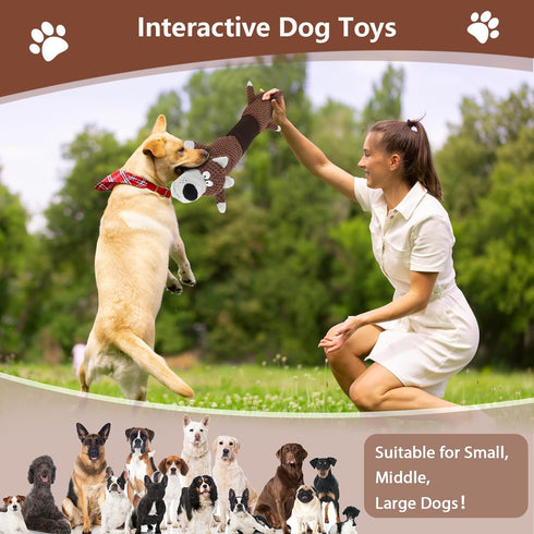 Squeaky Dog Toys with Crinkle Paper, Tough Puppy Toys and Plush Dog Chew Toy, Interactive Tug of War Dog Toy for Small, Medium and Large Breed Dog...