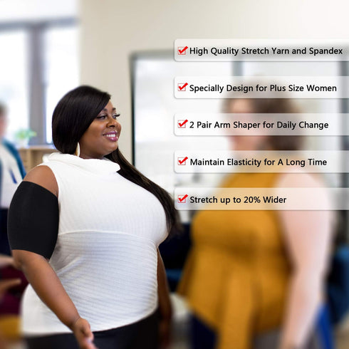 SATINIOR 2 Pairs Women Arm Shapers Plus Size Slimming Compression Sleeve Slim Upper Flabby Arm Wrap and 1 Pair Calf Compression Sleeves, Suitable ...