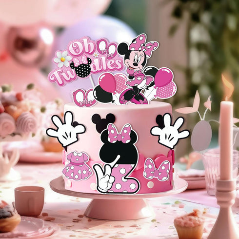 10 Pcs 2nd Mouse Cake Decorations- “Oh Twodles” Mouse Birthday Cake Topper Black and Red Birthday Party Decorations for Kids Boys Two Birthday Par...