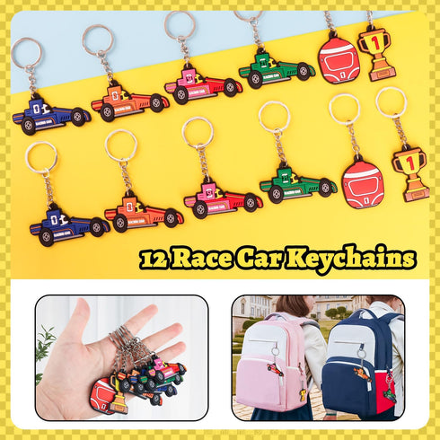 Race Car Party Favors Set - 110 pcs Race Car Birthday Party Supplies, Keychains, Slap Bracelet, Race Car Stickers, Race Car Straws, Stamps for Kid...