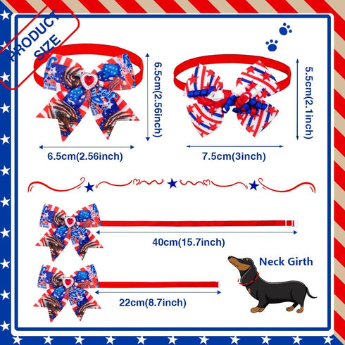 24PCS 4th of July Dog Bow Tie Collar, Independence Day Pet Bow Tie, Adjustable Star Stripe Collar, Patriotic Memorial Day Pet Bow Tie...