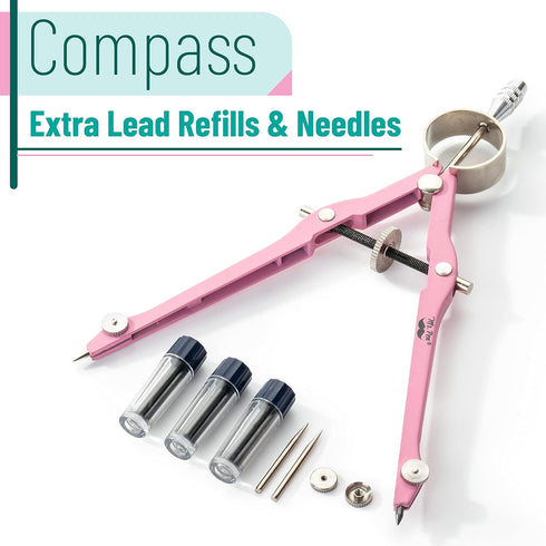 Mr. Pen- Professional Compass for Geometry, Pink, Extra Leads, Metal Compass, Compass, Compass Drawing Tool, Drawing Compass, Drafting Compass, Co...