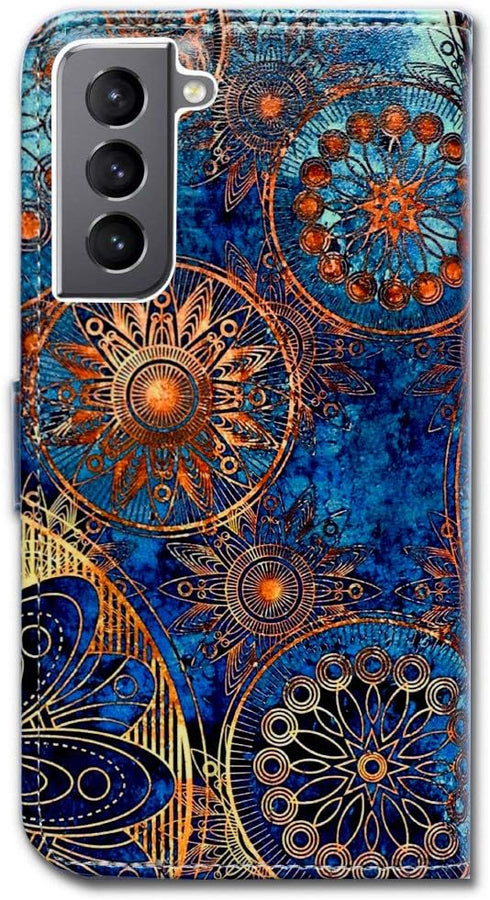 Case for Galaxy S21 Plus 5G, Gorgeous Colours Circle Mandala Leather Flip Phone Case Wallet Cover with Card Slot Holder Kickstand for Samsung Gala...