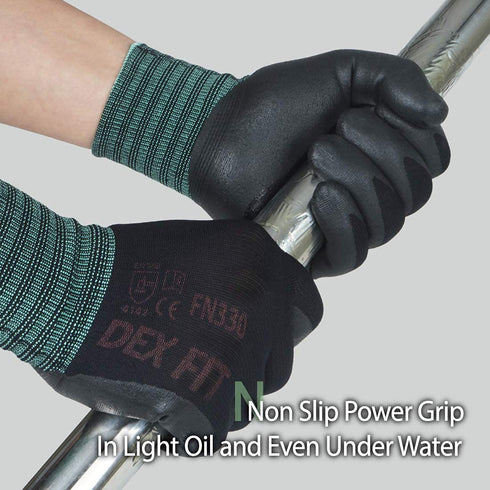 DEX FIT Nitrile Coated Work Gloves FN330-3D-Comfort Stretchy Fit, Firm Grip, Thin & Lightweight, Touchscreen Fingers, Protective & Durable, Breath...
