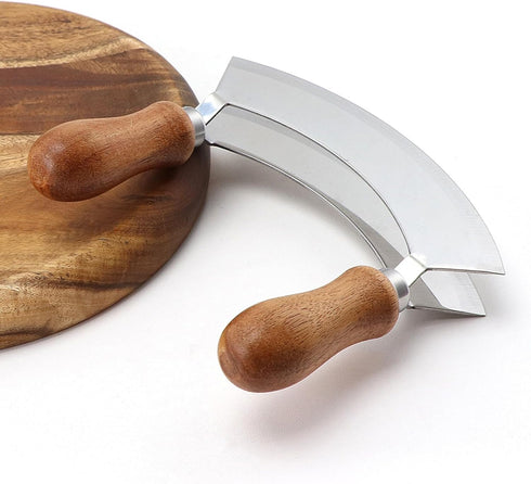 4.9 Inch Mezzaluna Knife - Sharp Double Blade Chopping Knife Pizza Cutter Rocker Knife Mezzaluna Salad Chopper Mincing Knife Stainless Steel Fruit...