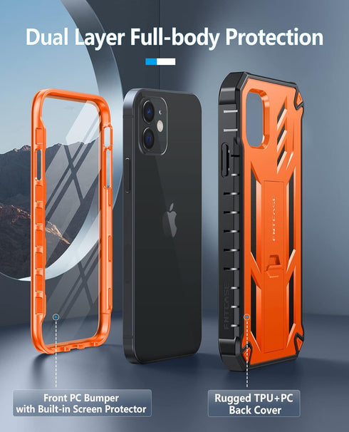 FNTCASE for iPhone 12 Phone Case: for iPhone 12 Pro Phone Case Military Grade Drop Proof Rugged Protective Cover with Kickstand | Matte Textured S...