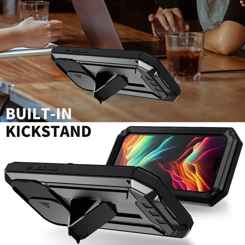 Phone Case for iPhone 15 Pro Max Case with Screen Protector Military Grade Protective Heavy Duty Full Body Cover Metal Bumper Stand Silicone Shock...