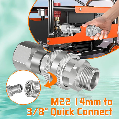 Boltigen Pressure Washer Swivel Adapter Set, M22-14mm to 3/8'' Quick Connect Kit, Disconnect Swivel for Power Washer Hose, 360 Degree Swivel, 5000...