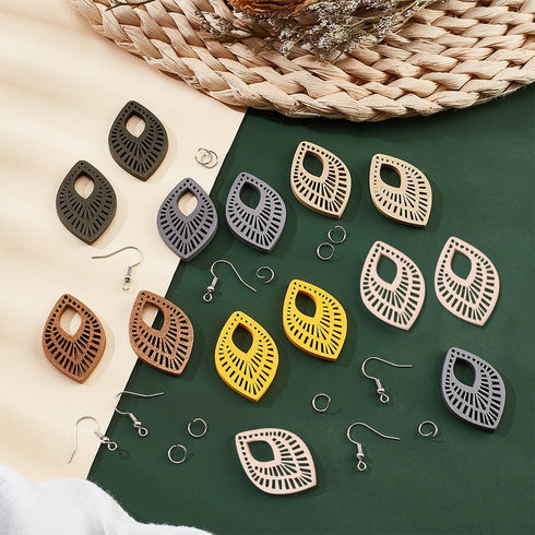 PandaHall 228Pcs Wooden Earrings Pendants, Leaf Dangle Charm Earring Making DIY Kit Embellishments Hanging Ornaments Earrings Pendants Charms with...