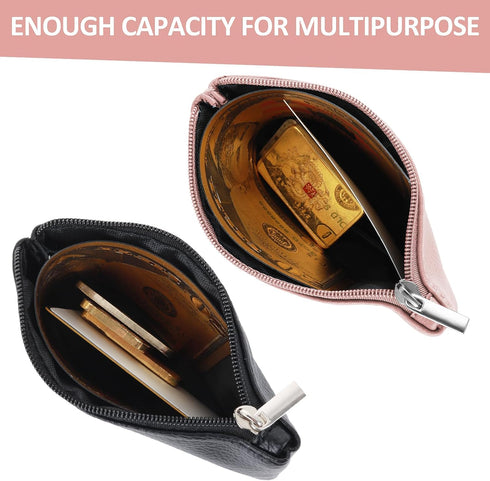 2Pcs Coin Purse, PU Lychee Pattern Zipper Coin Purse Portable Coin Purse Mini Change Wallet for Women Coin Pocket Mini Money for Women Credit Card...