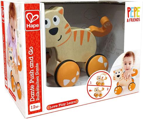 Hape Dante Push and Go | Wooden Push, Release & Go Cat Toddler Toy with Wheels...