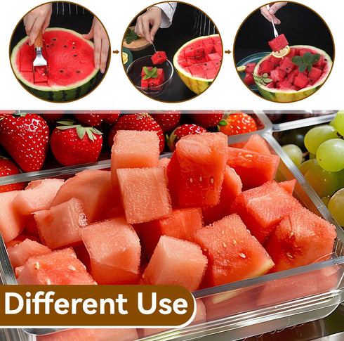 Watermelon Slicer Cuts Watermelons into Cubes, Stainless Steel Melon Cutter with Wooden Handle, Watermelon Cutting Tool Fruit Cutter with 5 Fruit ...