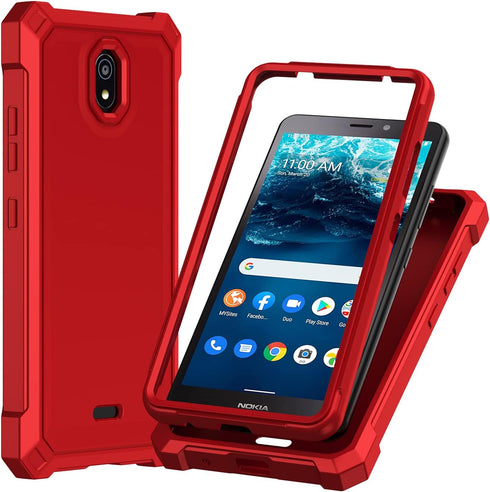 for Nokia C100 Case,Nokia C100 Phone Case with Screen Protector,Front Back Full Body Protective Design Frosted PC Back Soft TPU Bumper Raised Corn...
