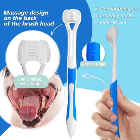 Dog Toothbrush Set - 3-Sided Dog Toothbrush Set for Dogs, Cats and Puppies - Soft Silicone Bristles for Easy Cleaning and Safety...