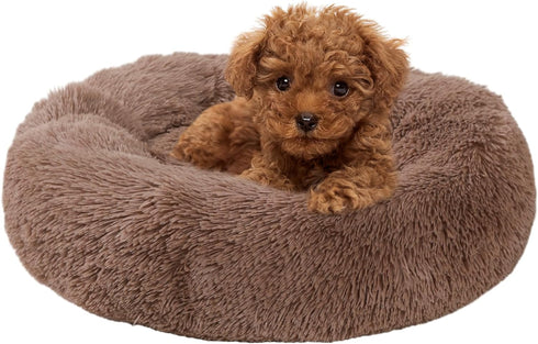 Calming Dog Bed, Dog Beds for Small Melium Dogs, Fluffy Donut Dog & Cat Bed Washable, Round Anti Anxiety Dog Bed, Small Dog Bed with Non-Slip Bott...