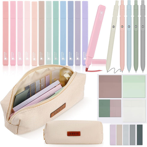 24 Pack Aesthetic School Supplies Include Small Pencil Case 12 Pcs Cute Highlighters 5 Pcs Quick Dry Black Ink Gel Pens 6 Pcs Clear Transparent St...