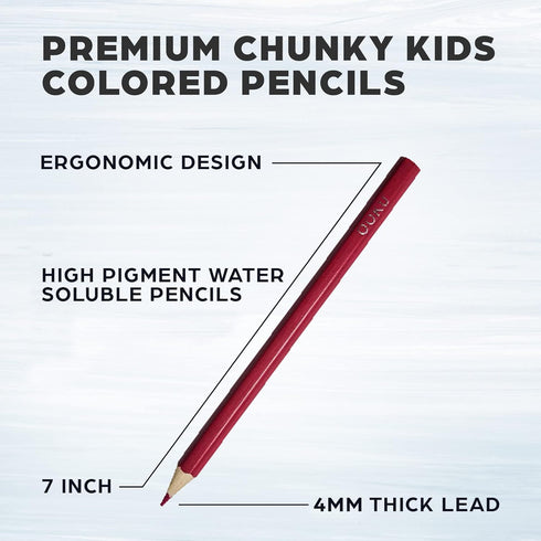 Chunky Kids Colored Pencils 15 Piece - Jumbo Chubby Easy Holding - Easy to Hold Draw Kids with Pencil Pouch, Mini Eraser, Pencil Sharpener Full 18...