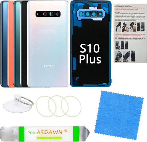 Galaxy S10+ Back Glass Cover Replacement Housing Door with Pre-Installed Camera Lens + All The Adhesive + Repair Tools for Samsung Galaxy S10 Plus...