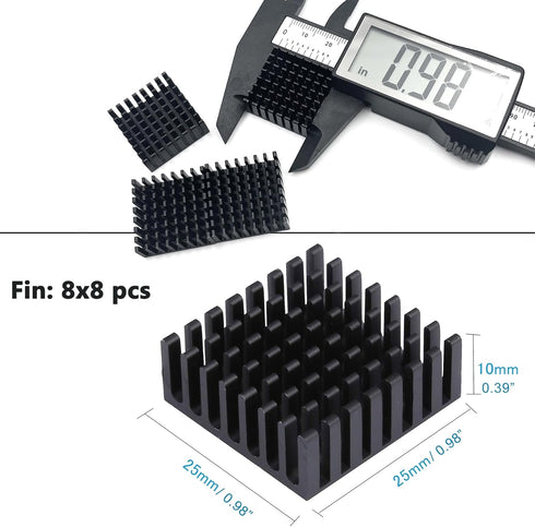 6pcs Small Heatsink 25x25x10mm / 0.98x0.98x0.39inch Aluminum Heat Sink Cooler Radiator with Thermal Conductive Double Sided Tape Cooling for ASUS ...