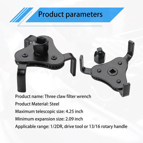 1 PC 1/2 Car Oil Filter Wrench, Z Flat Three-claw Metal Heavy Duty Vehicle Oil Filter Wrench Maintenance Tool, Universal Adjustable Automotive Wre...