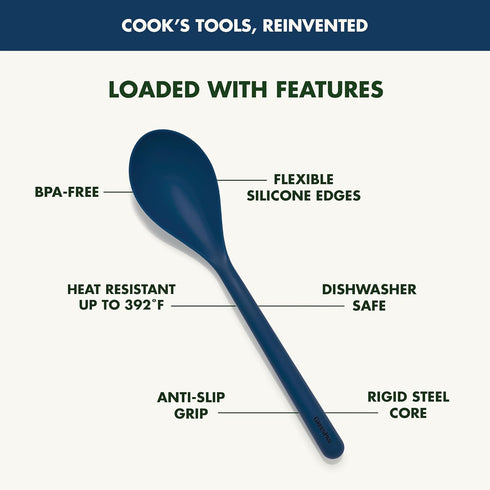 GreenPan Silicone Solid Spoon, Mixing Stirring Serving, Cooking Kitchen Utensil, Flexible Rubber Nonstick Cookware, Rigid Steel Core, Heat-Resista...