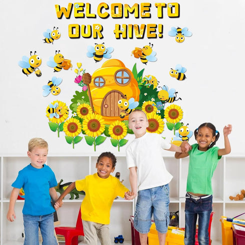 Adduster Bee Bulletin Board - Spring Bulletin Board Decor Sunflower Cutout Set Bee Hive Cutout Bulletin Board for Classroom Walls Bulletin Board K...