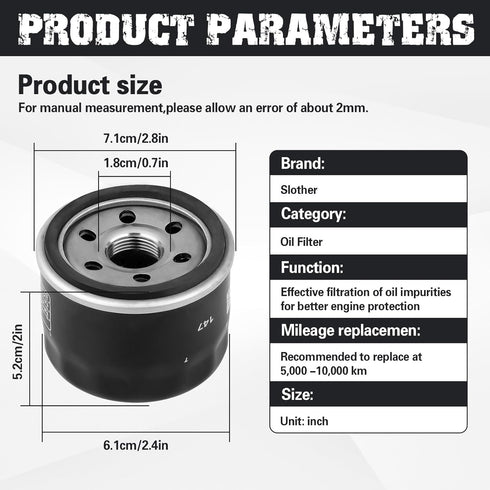Oil Filter Replacement for Yamaha Raptor 660R YFM660R Grizzly YFM700 YFM700F Kodiak YFM700K Vstar 1300 XVS1300 2007-2012 Kymco MXU 700i Kymco Xcit...